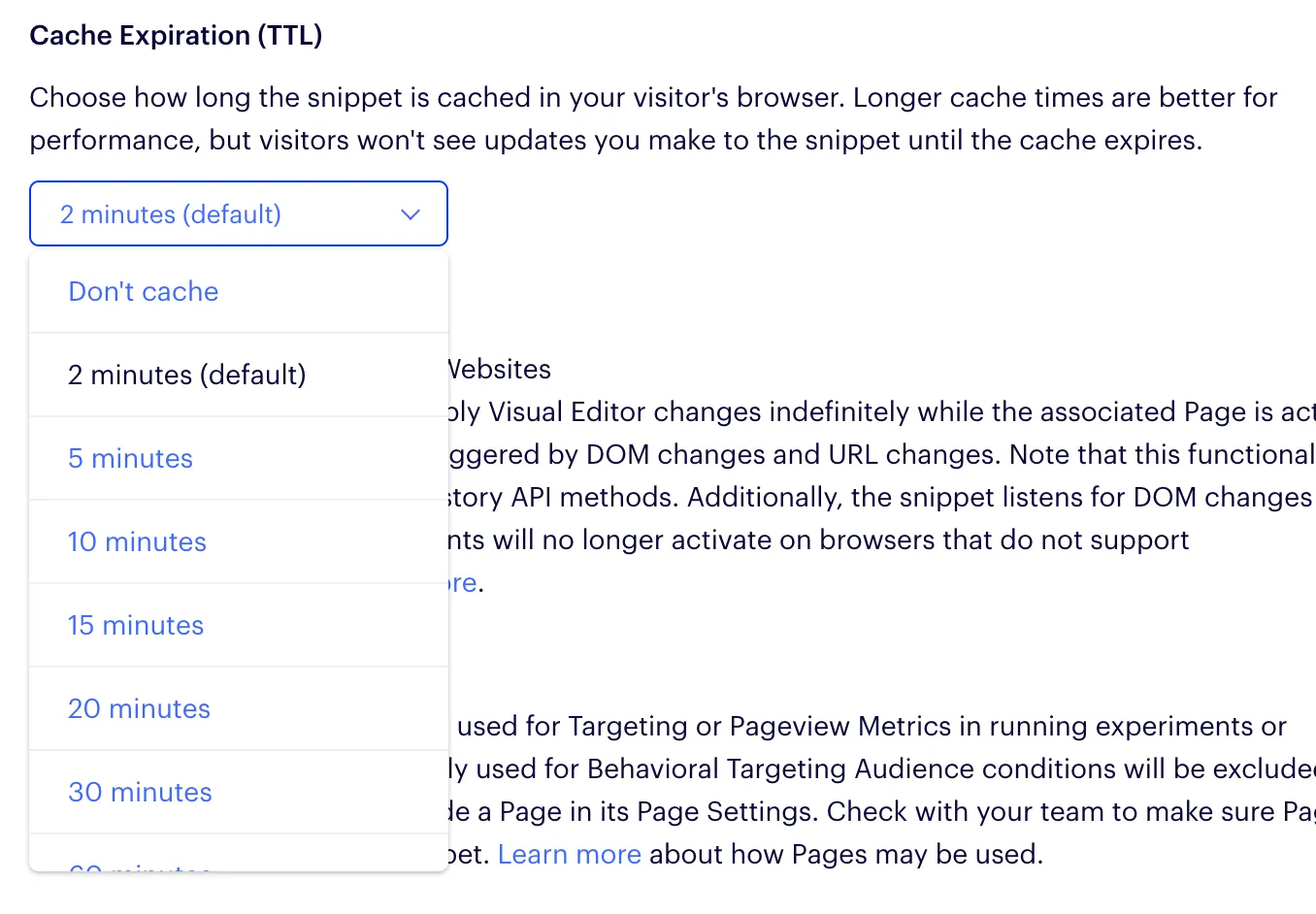 Set your split testing tool’s cache expiration appropriately