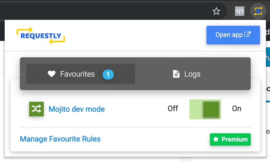 Enable your Requestly rule to swap out the production container for your development container