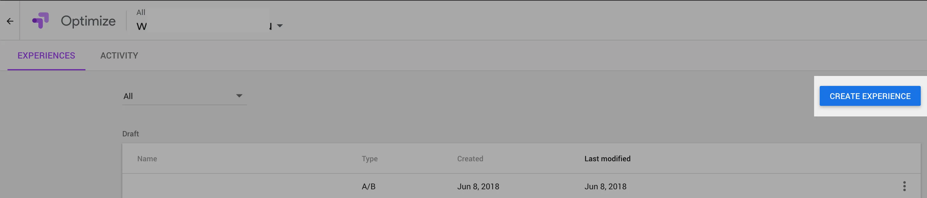 Create an experience in Google Optimize