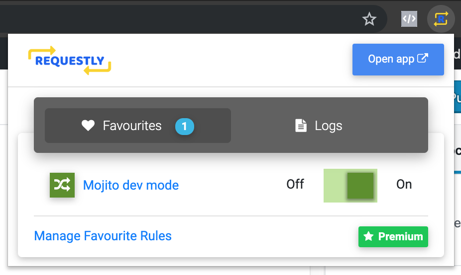 Enable your Requestly rule to swap out the production container for your development container