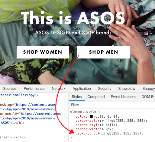 asos chrome development console