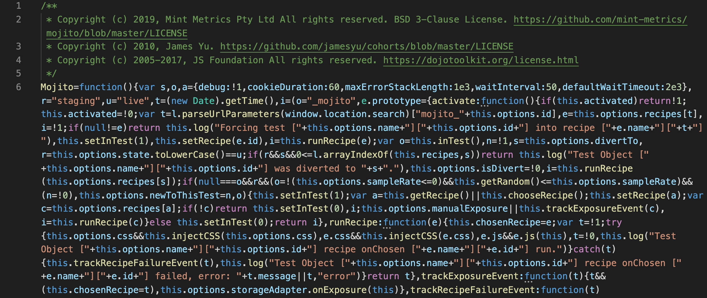 Minified code for split testing